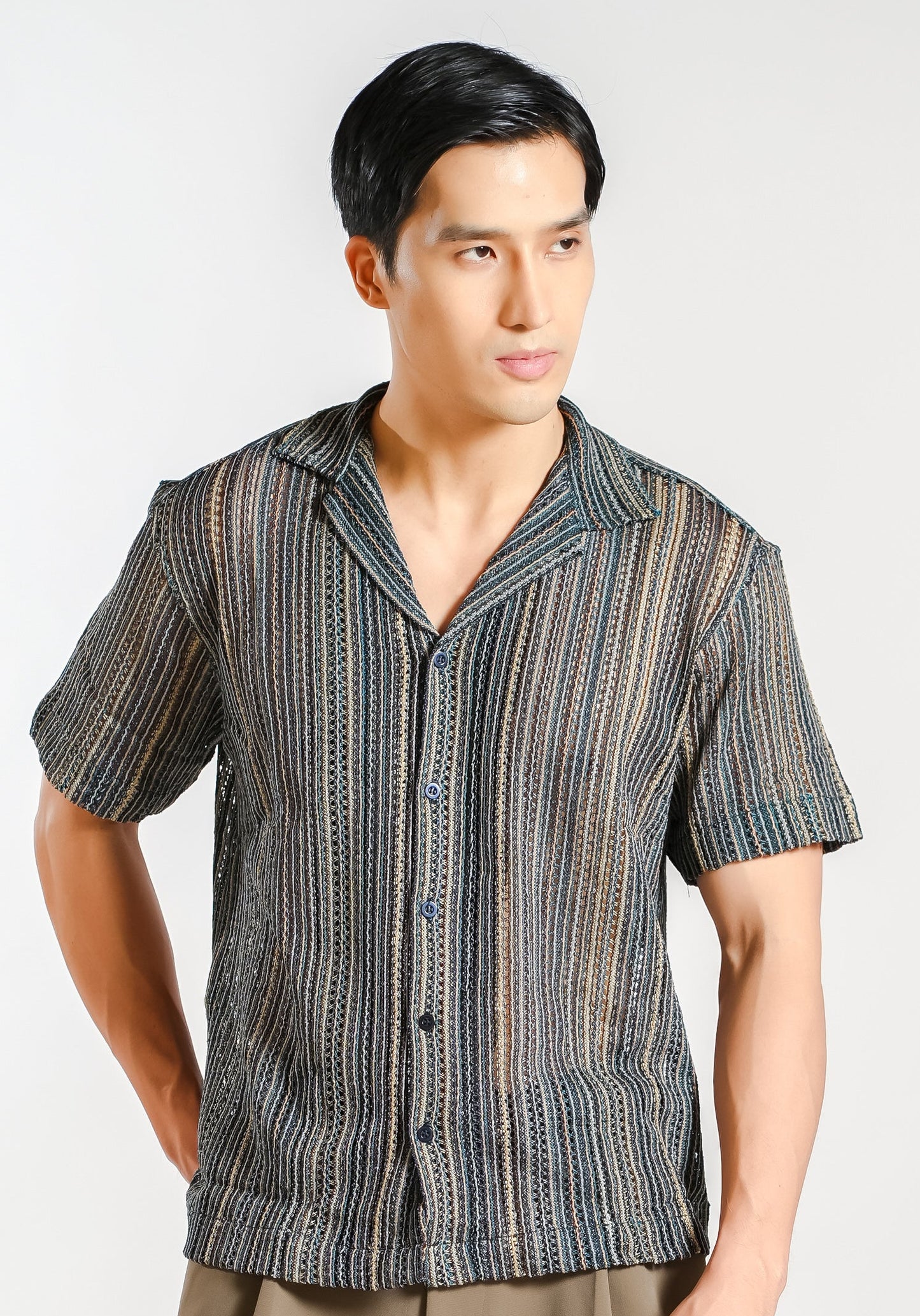 Vertical Textured Knit Resort Shirt in Ocean