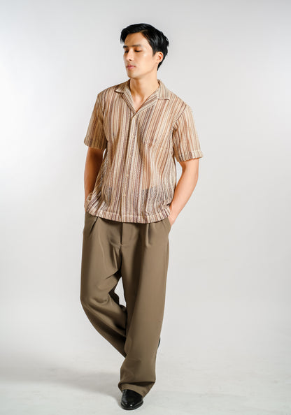 Vertical Textured Knit Resort Shirt in Sand