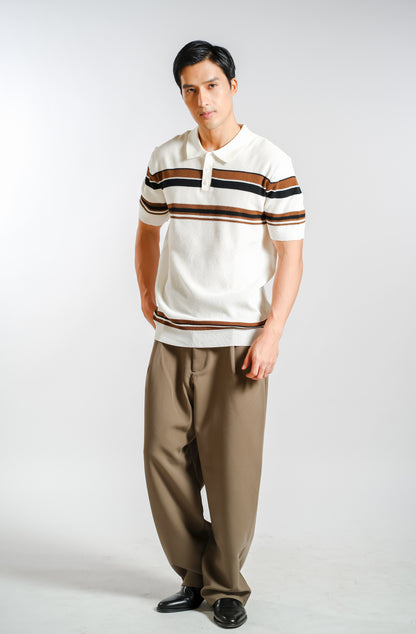 Chest Stripe Knitted Polo in Ivory