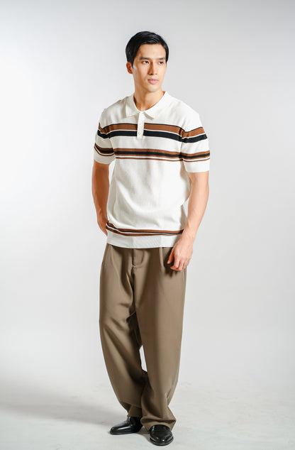 Chest Stripe Knitted Polo in Ivory