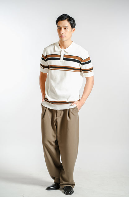 Chest Stripe Knitted Polo in Ivory