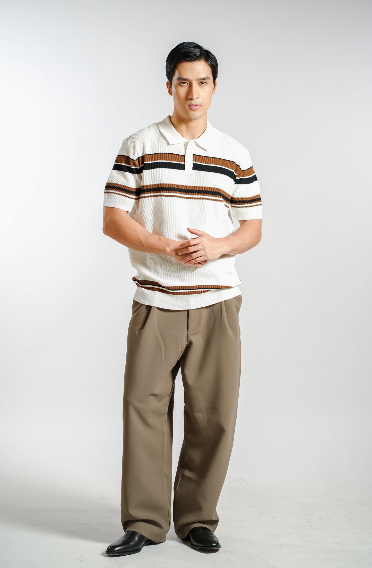 Chest Stripe Knitted Polo in Ivory