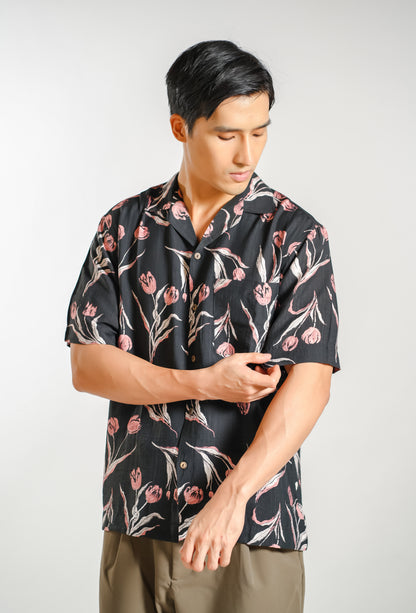 Tulip Print Resort Shirt in Charcoal