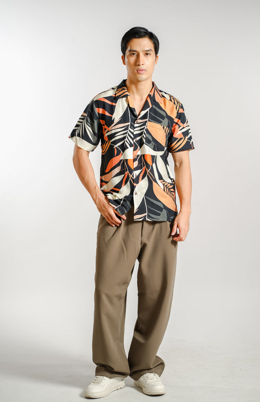 Tropical Palm Resort Shirt in Sunset - Slim