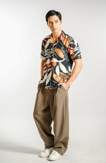 Tropical Palm Resort Shirt in Sunset - Slim
