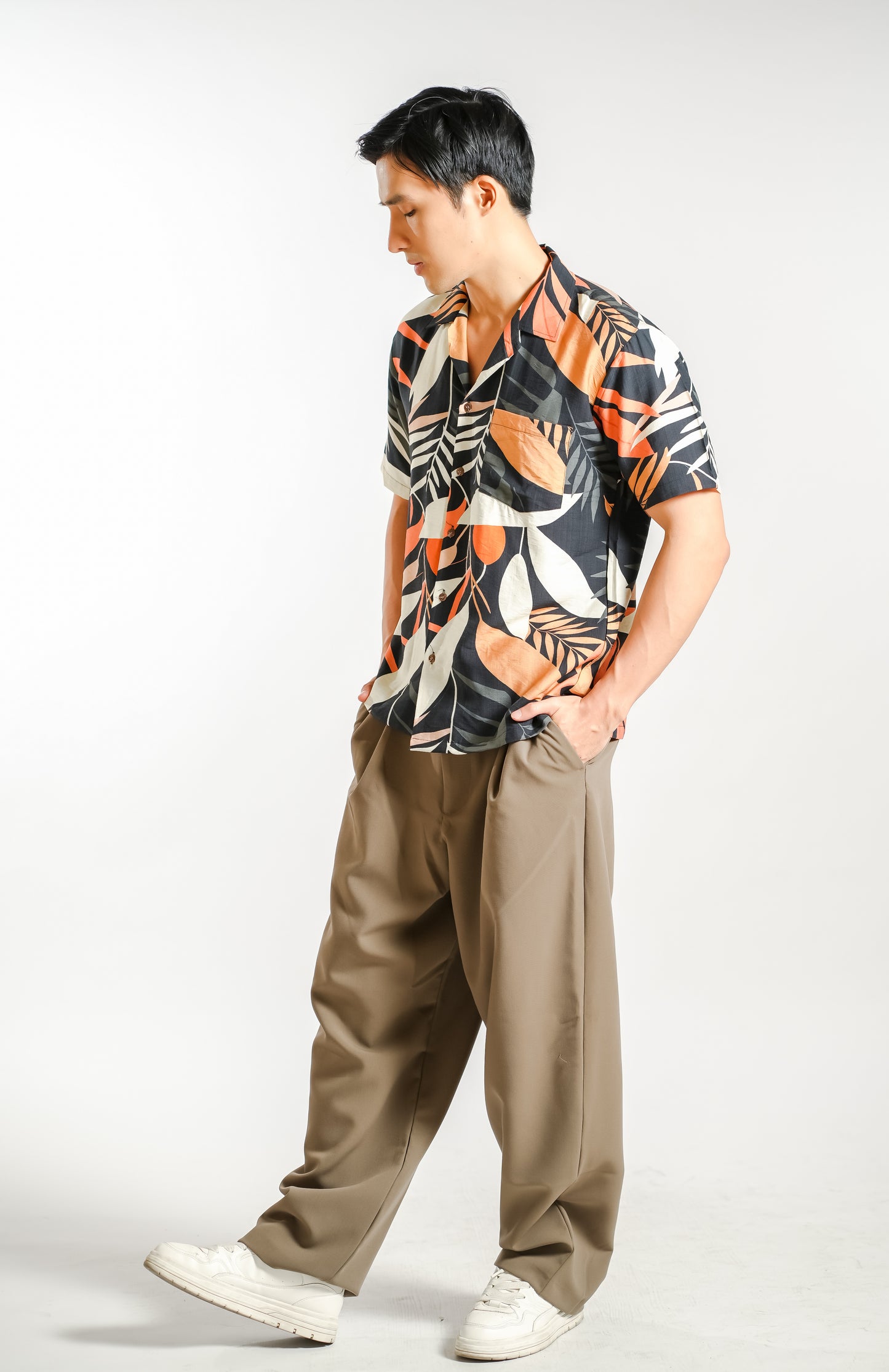 Tropical Palm Resort Shirt in Sunset - Slim
