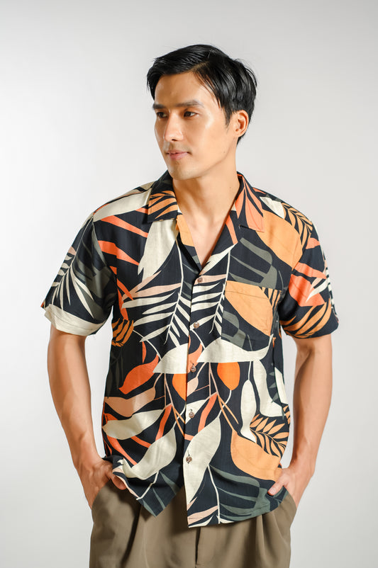 Tropical Palm Resort Shirt in Sunset - Slim
