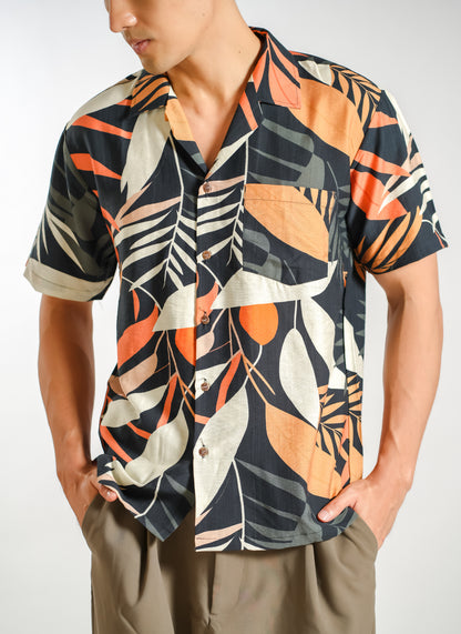 Tropical Palm Resort Shirt in Sunset - Slim