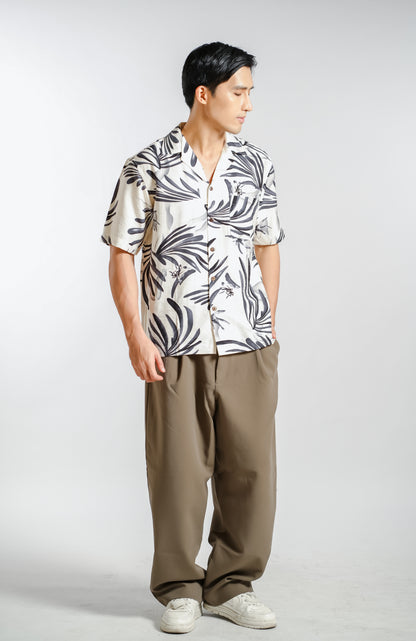 Tropical Botanical Resort Shirt in Ivory