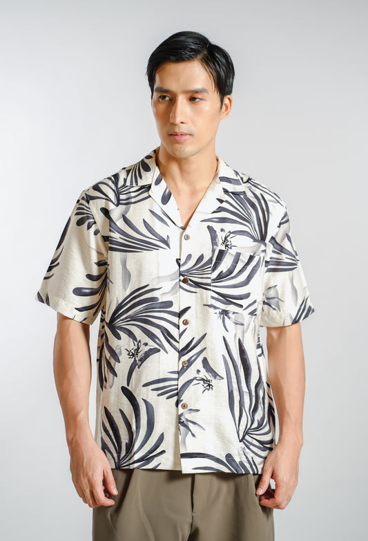 Tropical Botanical Resort Shirt in Ivory