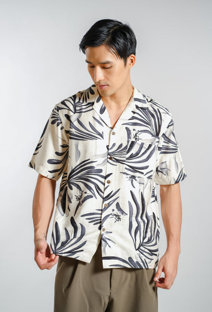 Tropical Botanical Resort Shirt in Ivory