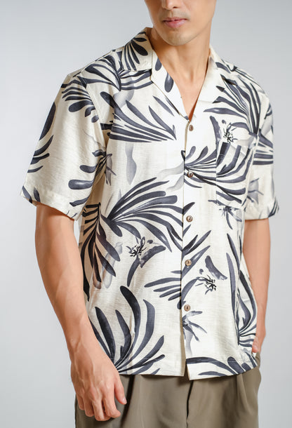 Tropical Botanical Resort Shirt in Ivory