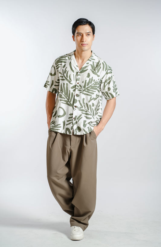 Tropical Brushstroke Resort Shirt in Olive
