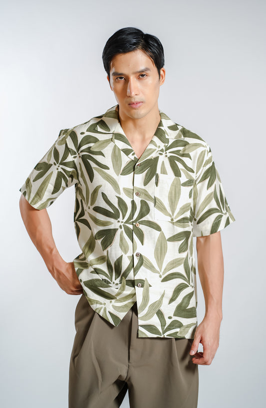 Botanical Resort Shirt in Olive