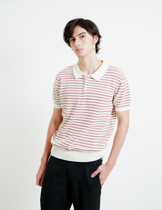 White & Red Micro Stripe Polo