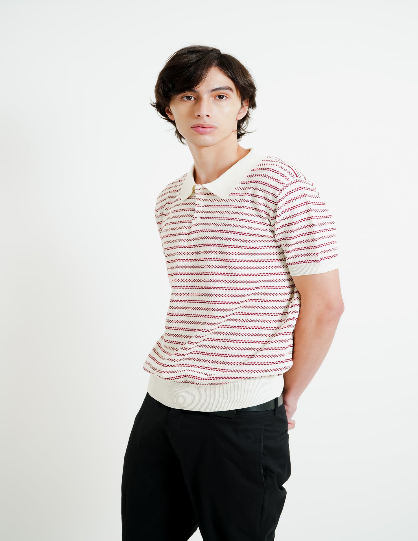 White & Red Micro Stripe Polo