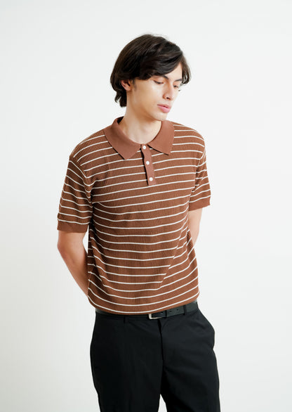 Brown Knit Stripe Polo