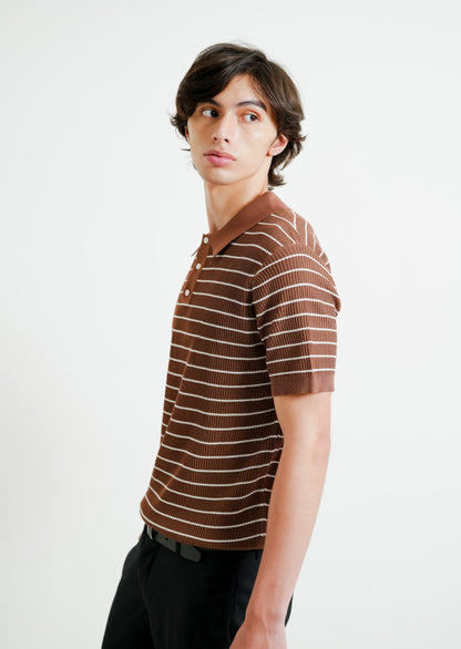 Brown Knit Stripe Polo