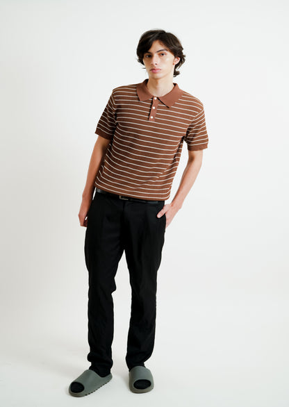 Brown Knit Stripe Polo