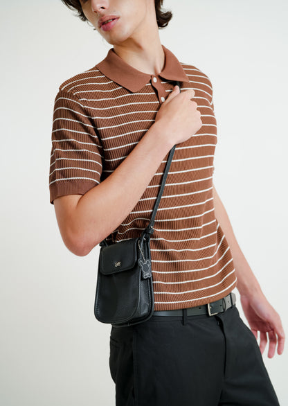 Brown Knit Stripe Polo
