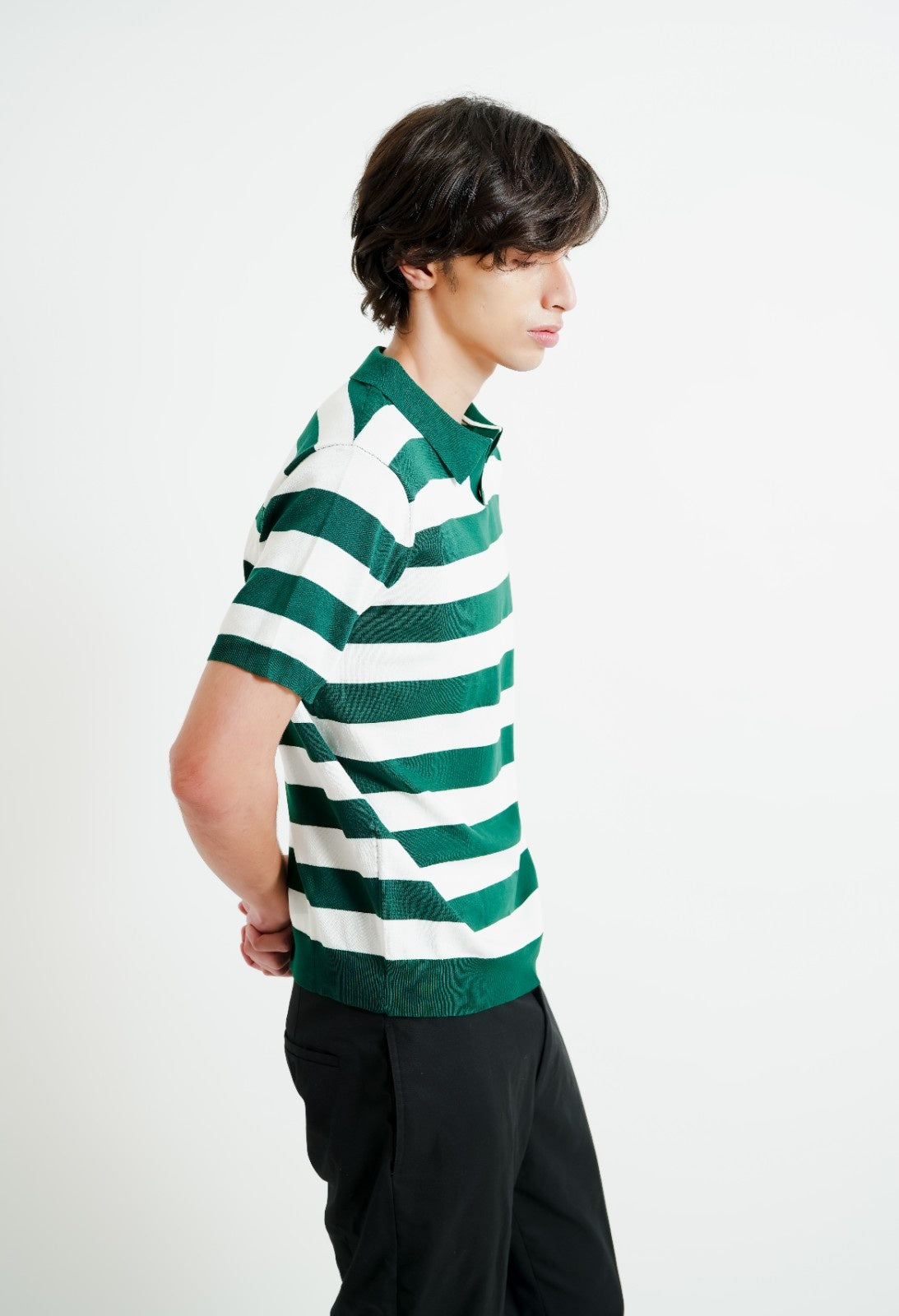 Green & White Bold Stripe Polo