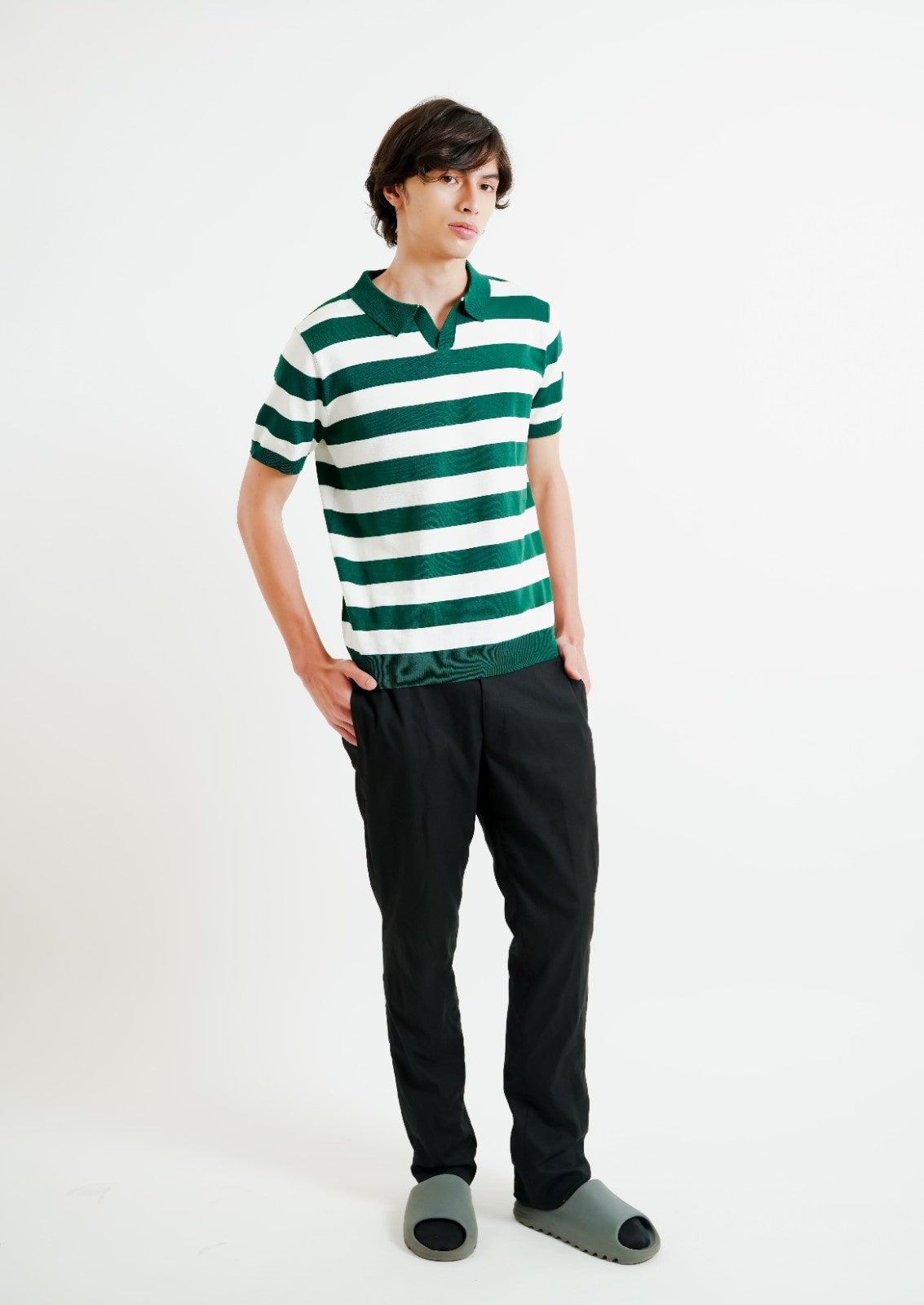 Green & White Bold Stripe Polo