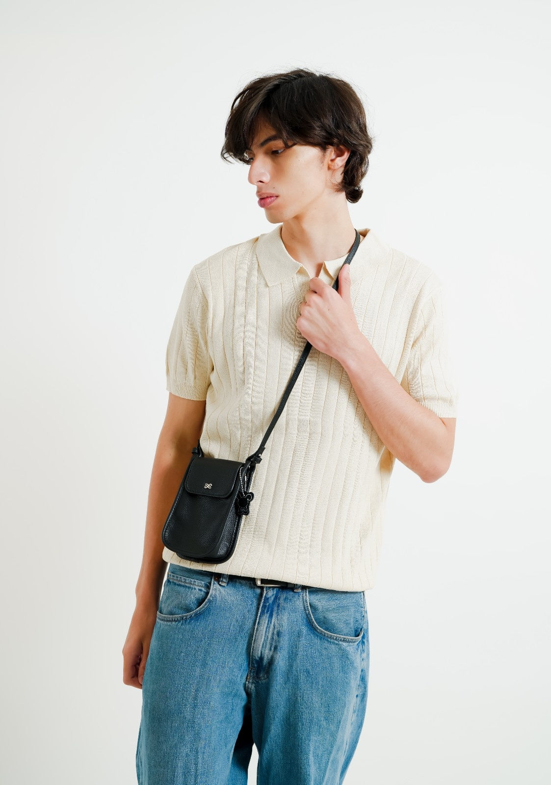Beige Ribbed Knit Polo