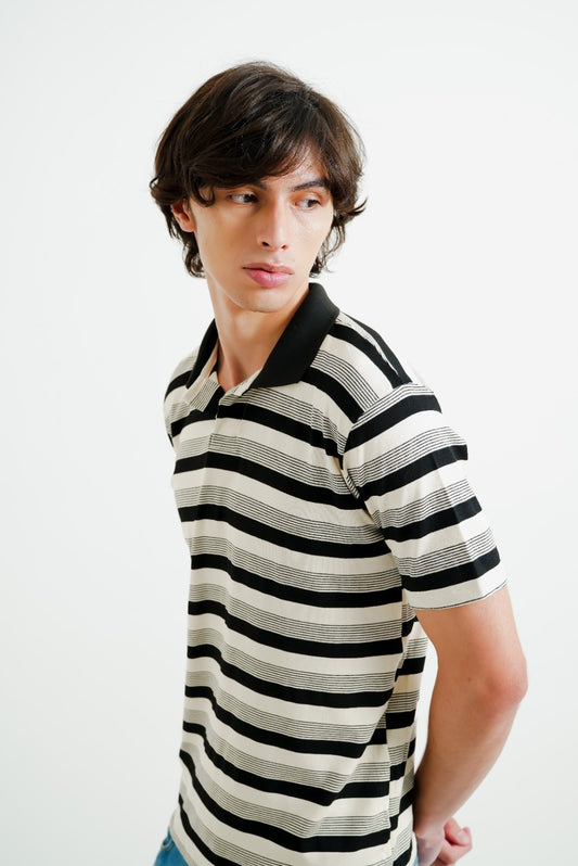 Black & White Contrast Collar Stripe Polo