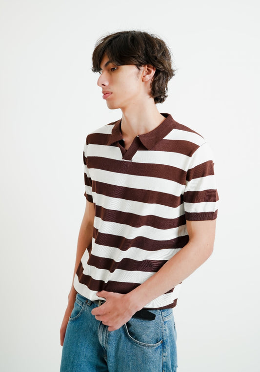 Brown & White Bold Stripe Polo