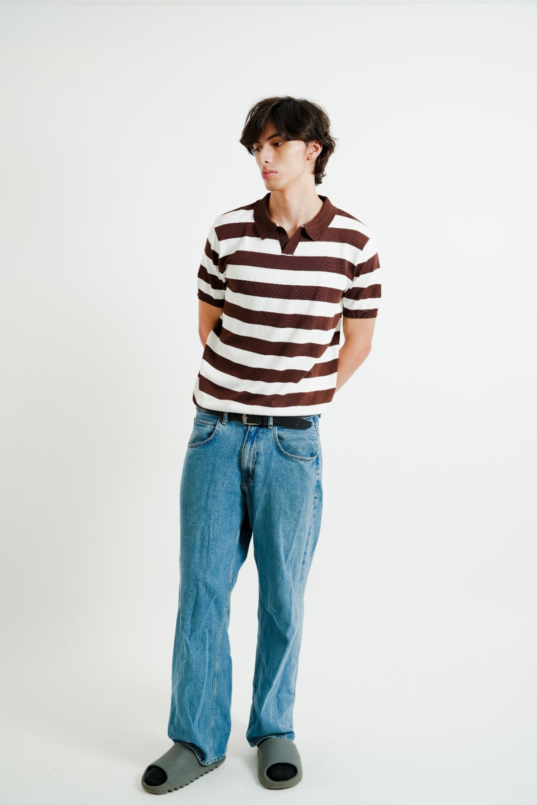 Brown & White Bold Stripe Polo