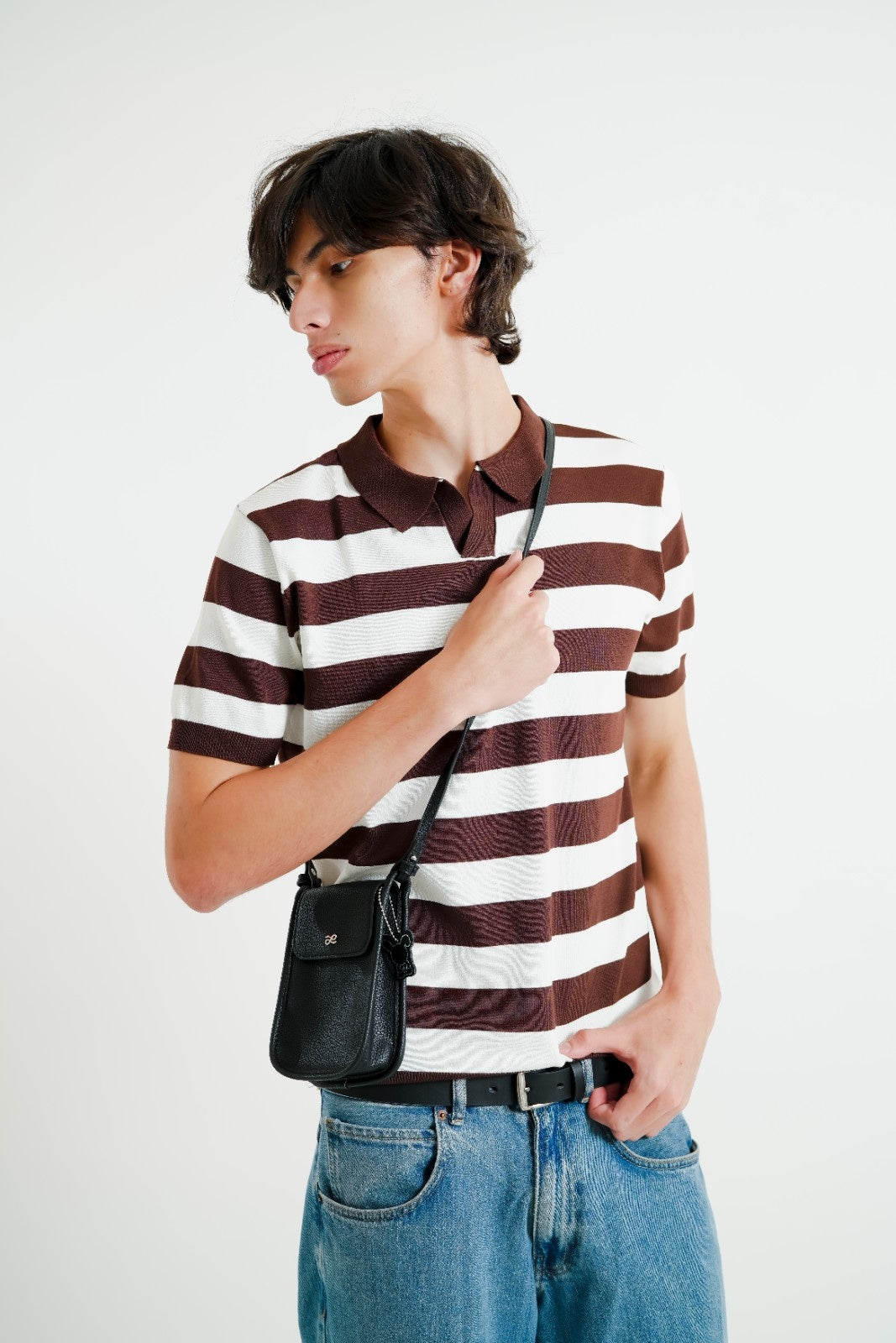 Brown & White Bold Stripe Polo