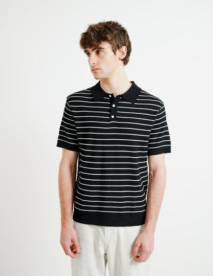 Black Knit Stripe Polo