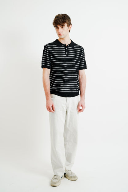 Black Knit Stripe Polo