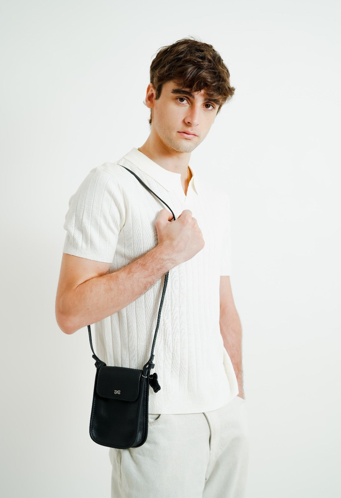 White Ribbed Knit Polo