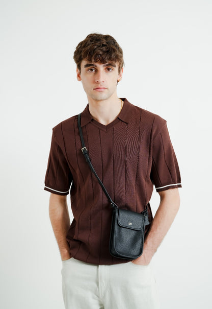 Brown Ribbed Knit Polo
