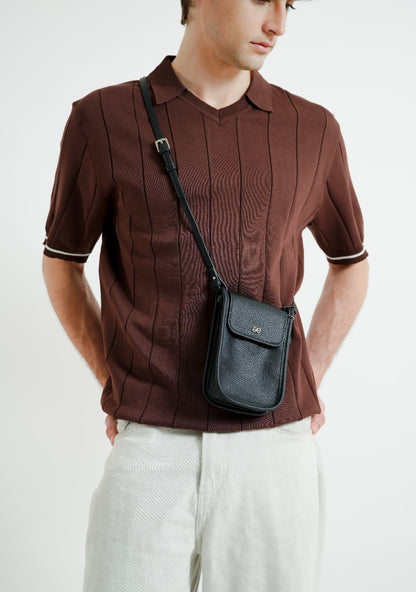Brown Ribbed Knit Polo