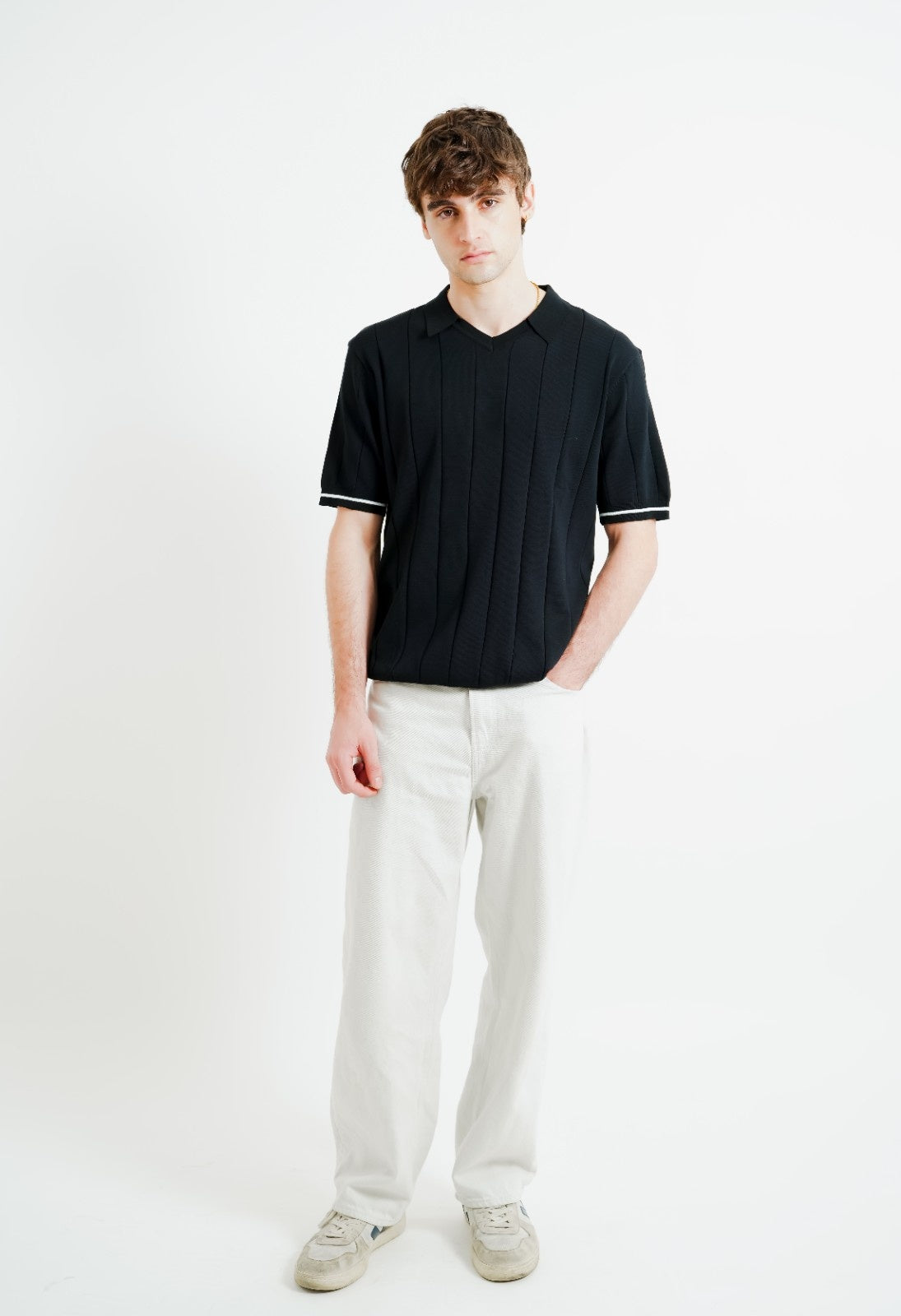 Black Ribbed Knit Polo