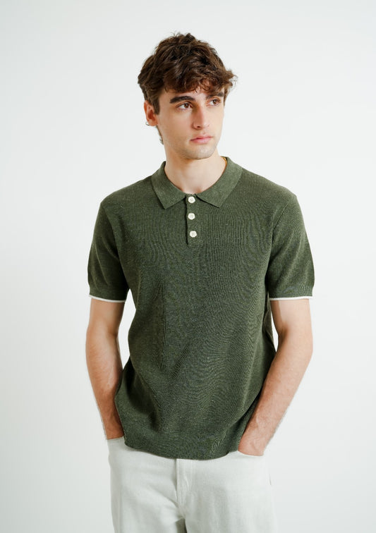Olive Knit Button Polo
