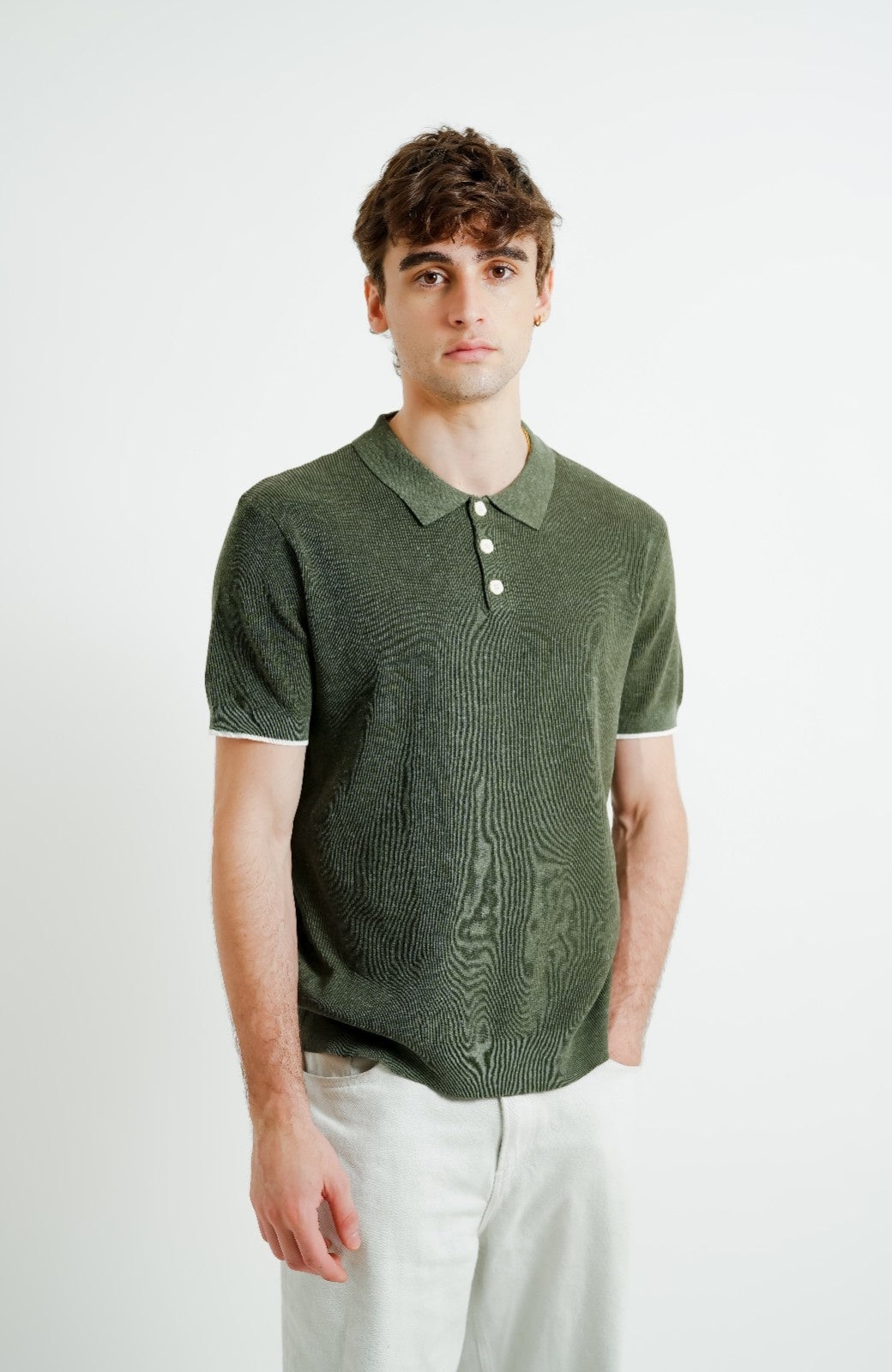 Olive Knit Button Polo