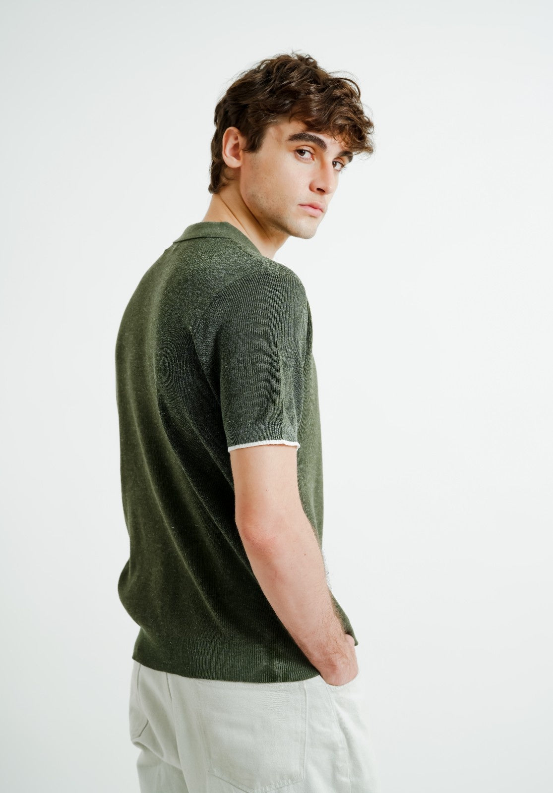Olive Knit Button Polo