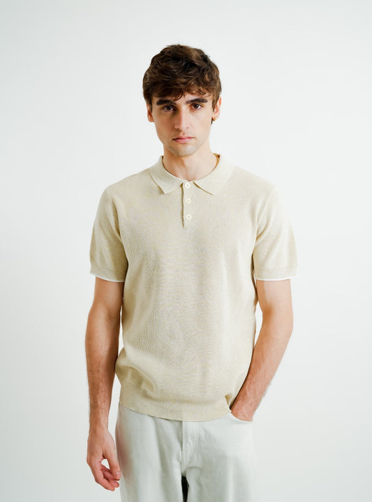 Beige Knit Button Polo