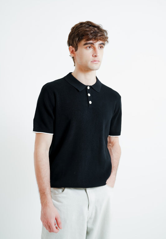 Black Knit Button Polo