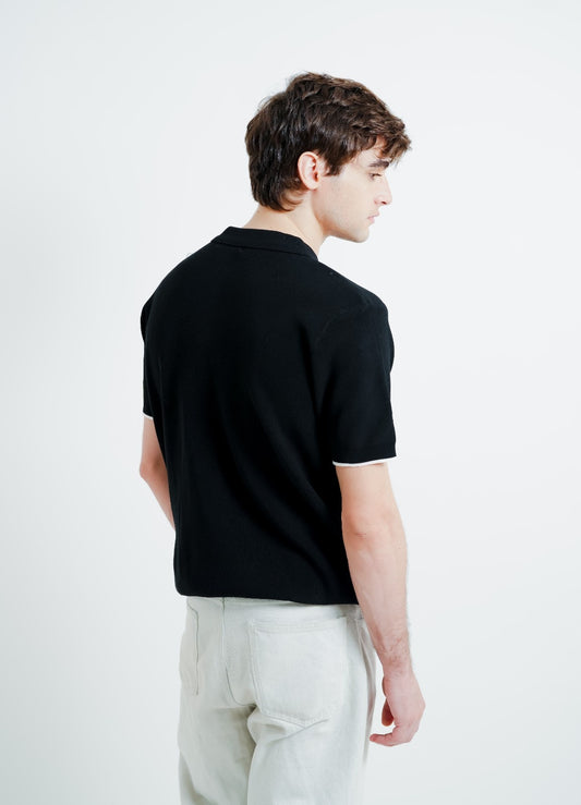 Black Knit Button Polo