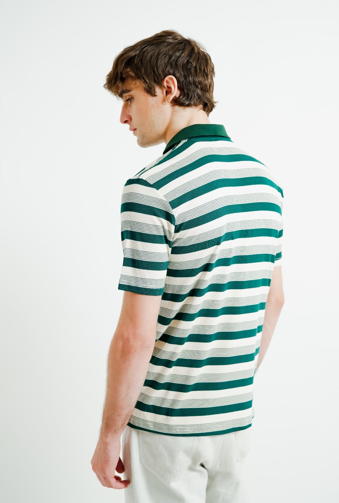Green & White Contrast Collar Stripe Polo