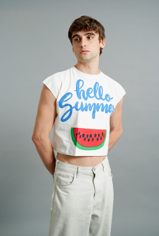 White Hello Summer Watermelon Graphic Tee