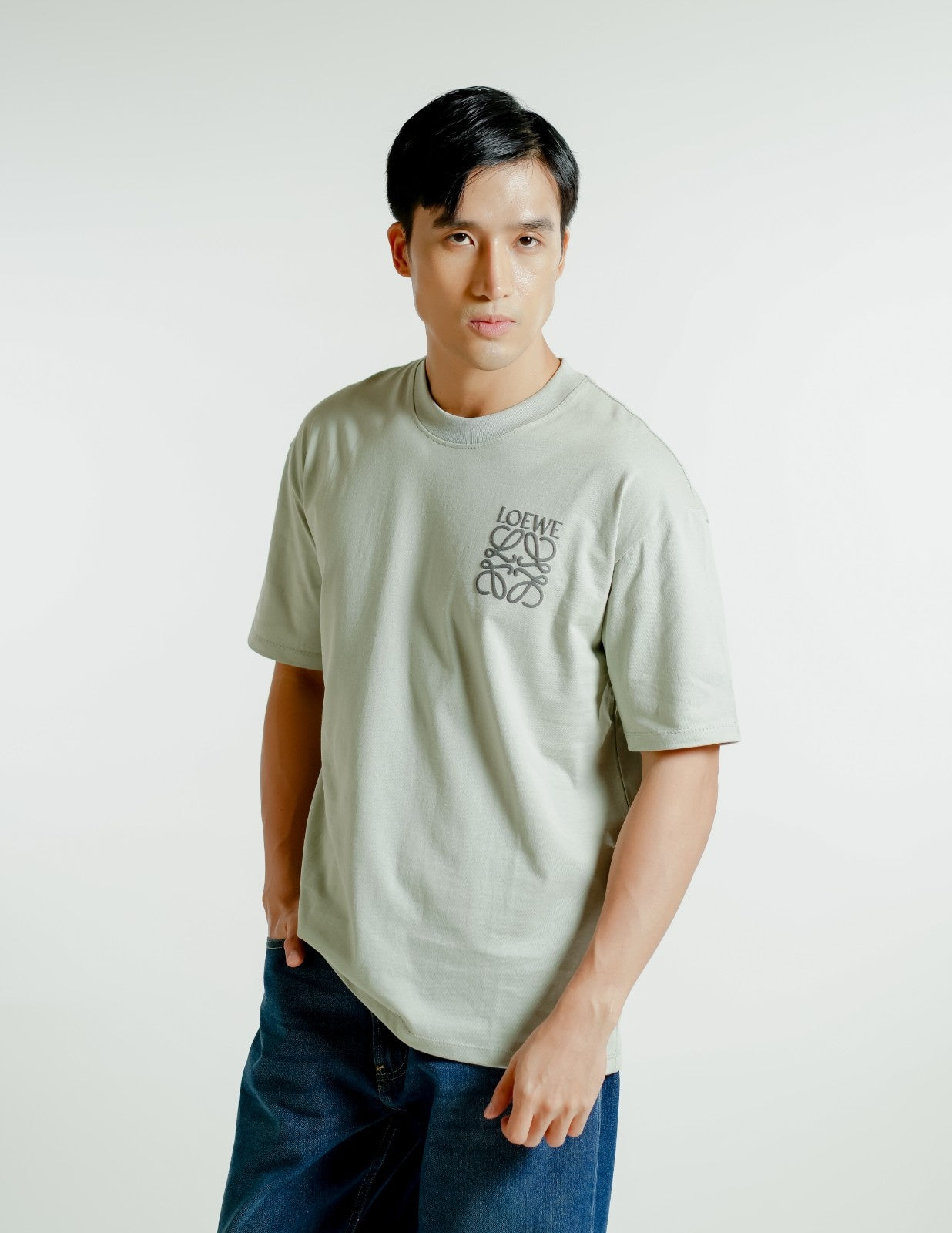 Light Gray Loewe-Inspired Logo Tee