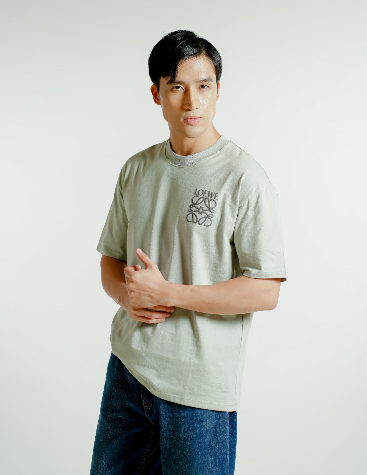 Light Gray Loewe-Inspired Logo Tee