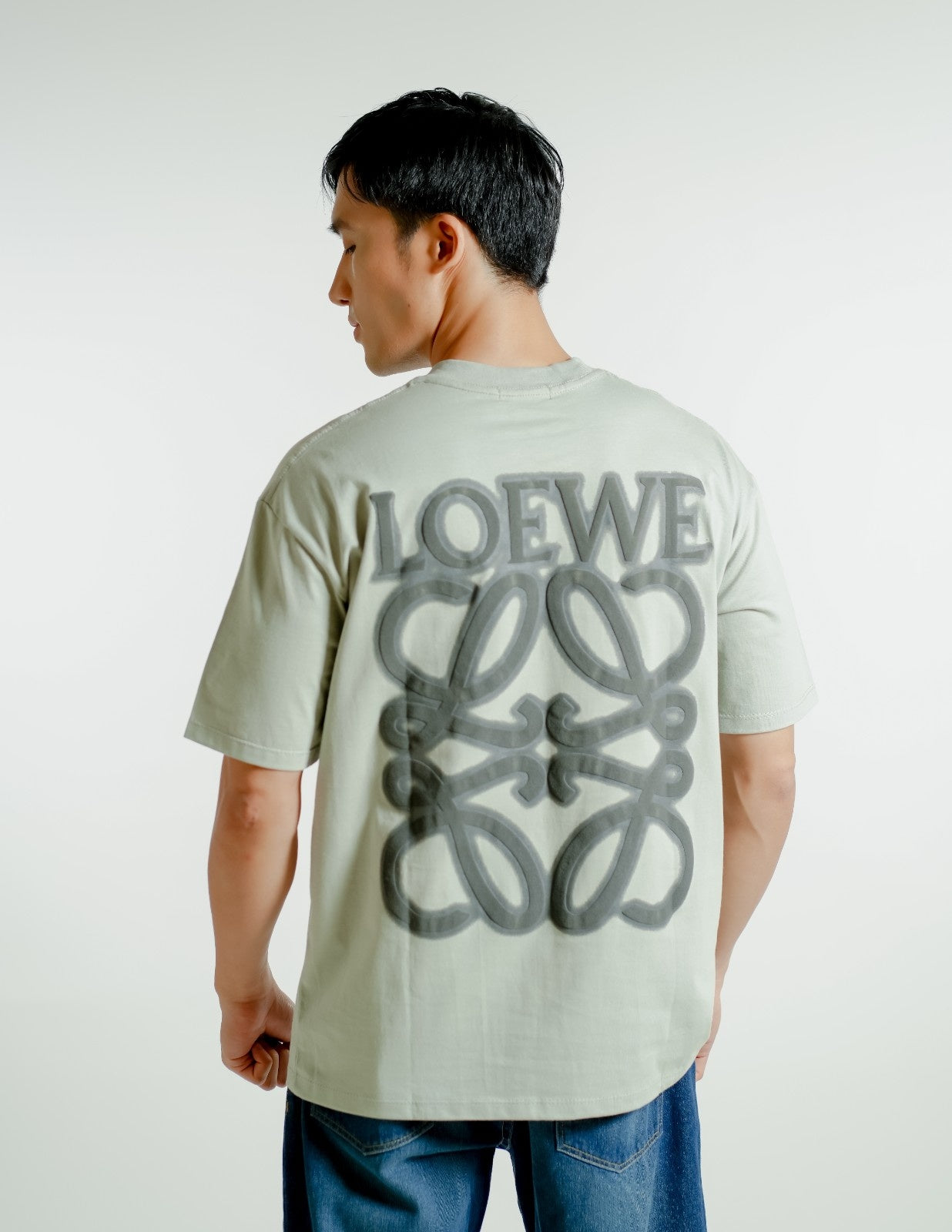Light Gray Loewe-Inspired Logo Tee