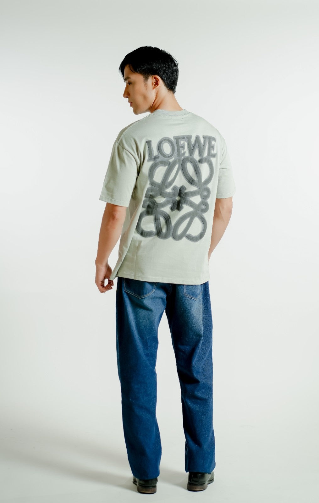 Light Gray Loewe-Inspired Logo Tee