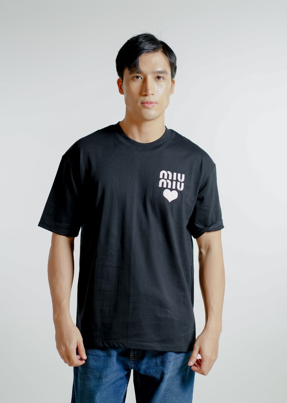 Black Miu Miu-Inspired Heart Logo Tee